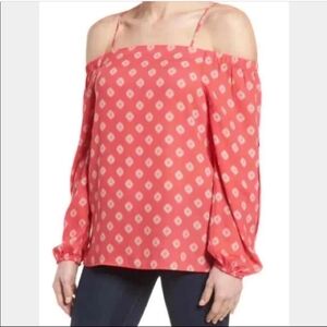 PLEIONE Off The Shoulder Coral Blouse,size S